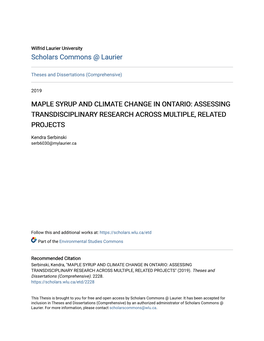 Maple Syrup and Climate Change in Ontario: Assessing Transdisciplinary Research Across Multiple, Related Projects