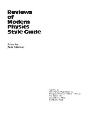 Reviews of Modern Physics Style Guide