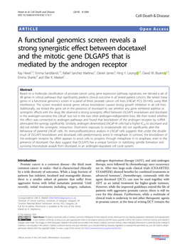 A Functional Genomics Screen Reveals a Strong Synergistic Effect Between Docetaxel and the Mitotic Gene DLGAP5 That Is Mediated