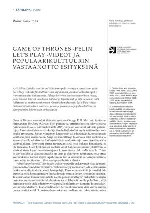 Game of Thrones -Pelin Let's Play