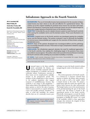 Infradentate Approach to the Fourth Ventricle