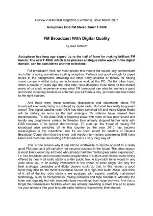 FM Broadcast with Digital Quality