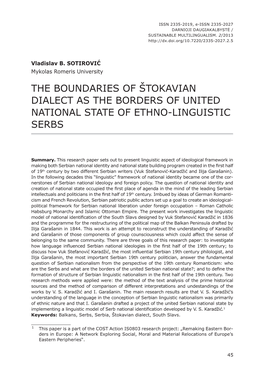 The Boundaries of Štokavian Dialect As the Borders of United National State of Ethno-Linguistic Serbs