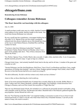 Colleagues Remember Jerome Holtzman -- Chicagotribune.Com Page 1 of 5 Chicagotribune.Com