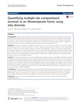 Quantifying Multiple-Site Compositional Turnover in an Afrotemperate Forest, Using Zeta Diversity Cang Hui1,2* , Wessel Vermeulen3 and Graham Durrheim3