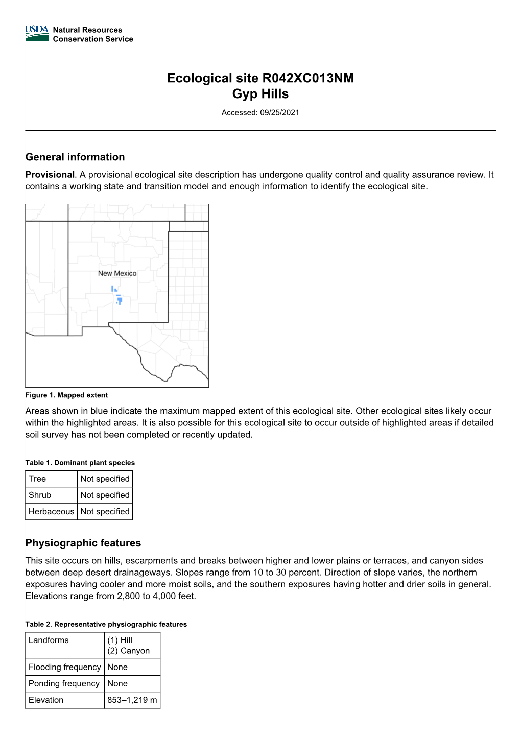 Ecological Site R042XC013NM Gyp Hills