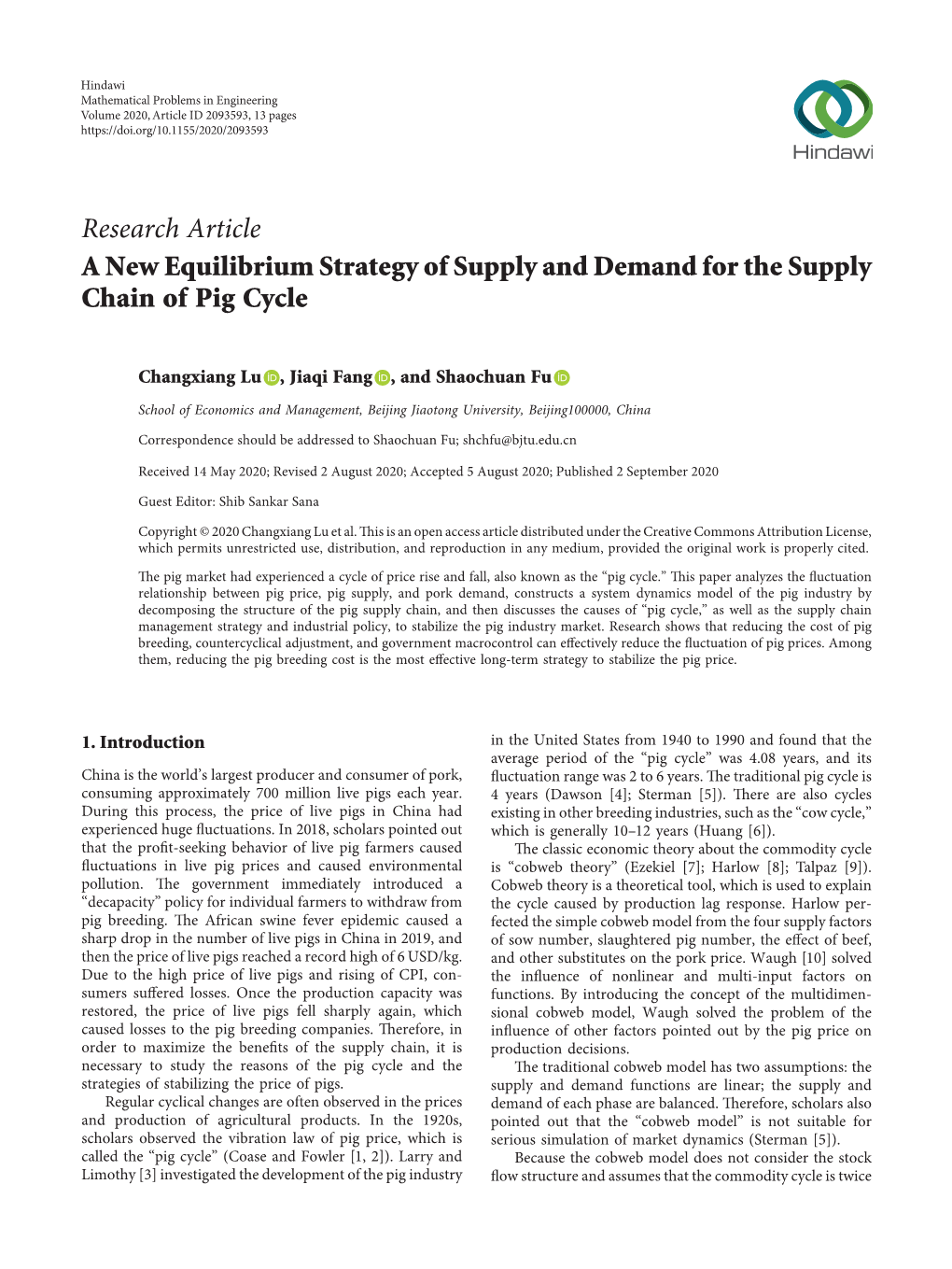 A New Equilibrium Strategy of Supply and Demand for the Supply Chain of Pig Cycle