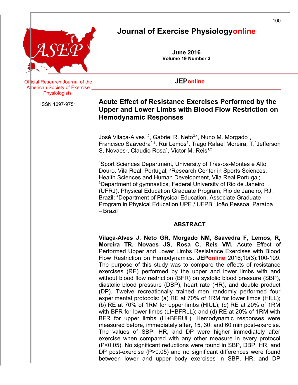 Acute Effect of Resistance Exercises Performed by the Upper and Lower Limbs with Blood