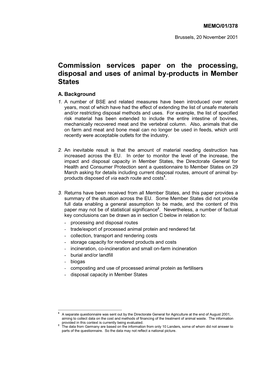 Commission Services Paper on the Processing, Disposal and Uses Of