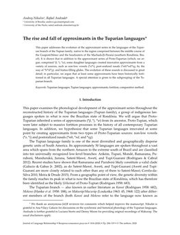 The Rise and Fall of Approximants in the Tuparian Languages*