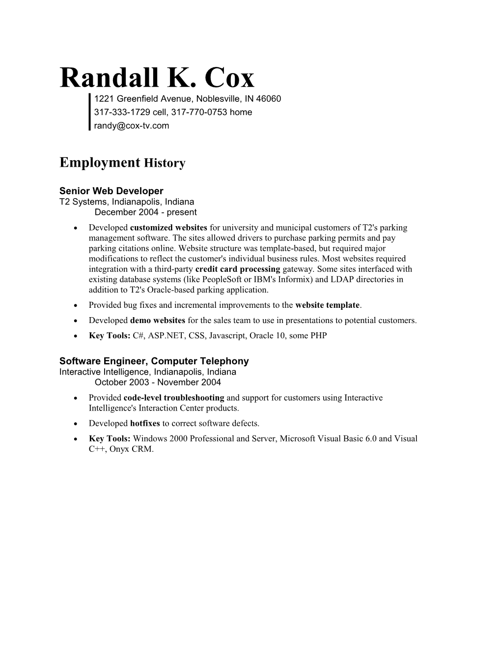 Randy Cox - Resume