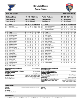 St. Louis Blues Game Notes