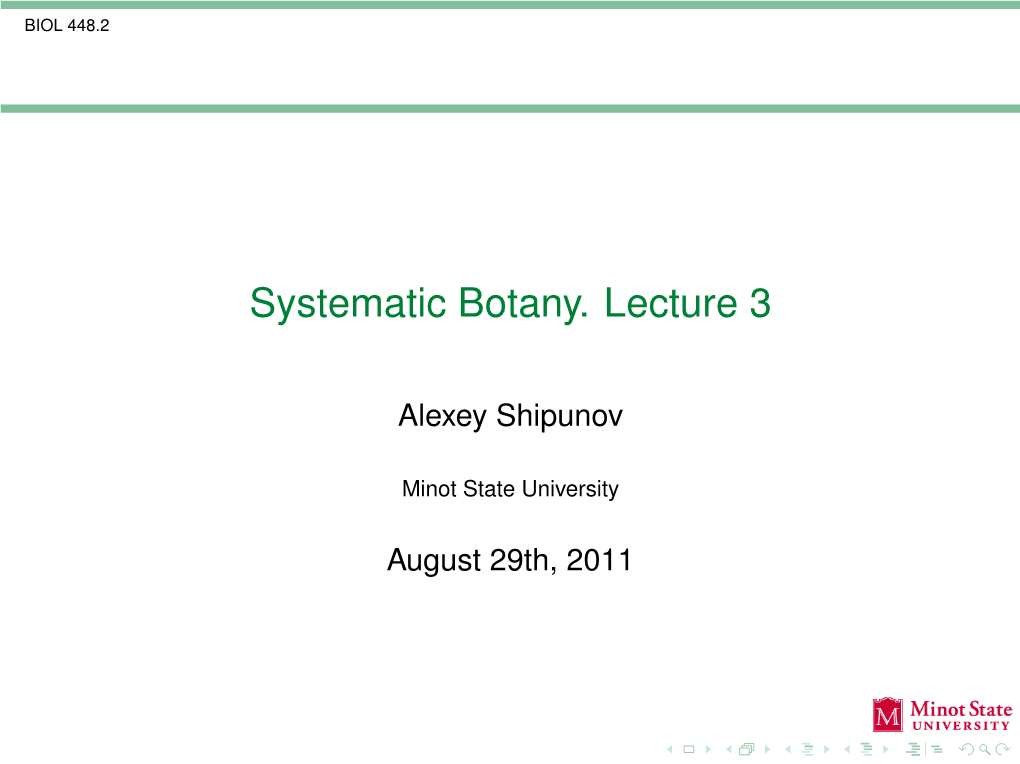 Systematic Botany. Lecture 3