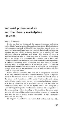 Authorial Professionalism and the Literary Marketplace 1885-1900 35