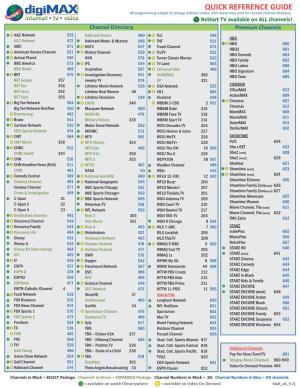 QUICK REFERENCE GUIDE All Programming Subject to Change Without Notice
