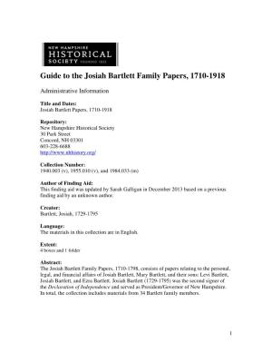 Guide to the Josiah Bartlett Family Papers, 1710-1918