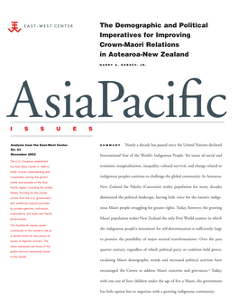 The Demographic and Political Imperatives for Improving Crown-Maori Relations in Aotearoa-New Zealand