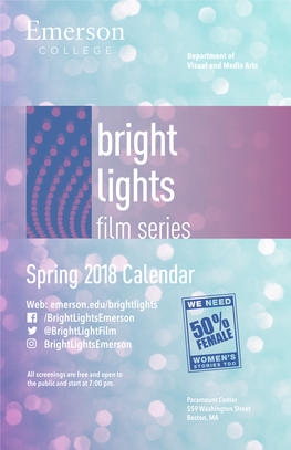 Bright Lights Film Series Spring 2018 Calendar
