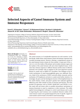 Selected Aspects of Camel Immune System and Immune Responses