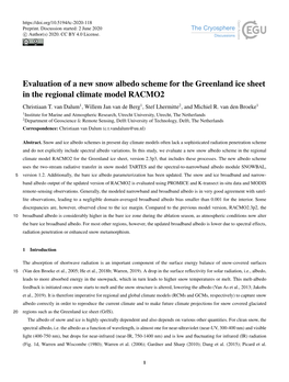 Evaluation of a New Snow Albedo Scheme for the Greenland Ice Sheet in the Regional Climate Model RACMO2 Christiaan T