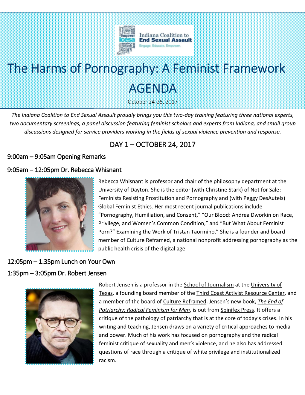 The Harms of Pornography: a Feminist Framework AGENDA October 24-25, 2017