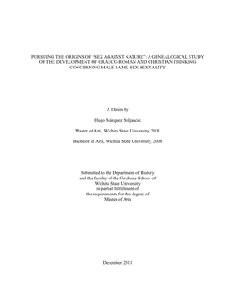 A Genealogical Study of the Development of Graeco-Roman and Christian Thinking Concerning Male Same-Sex Sexuality