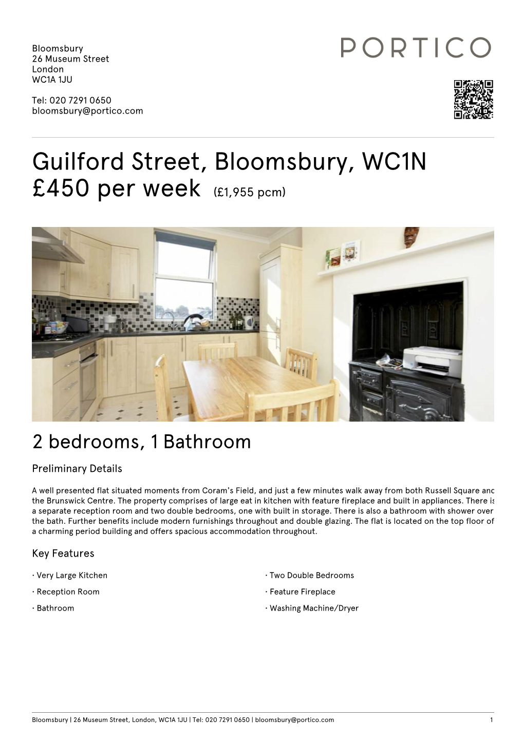 Guilford Street, Bloomsbury, WC1N £450 Per Week