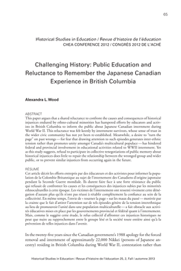 Public Education and Reluctance to Remember the Japanese Canadian Experience in British Columbia