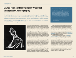 Dance Pioneer Hanya Holm Was First to Register Choreography