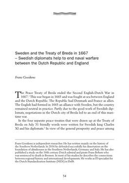 Sweden and the Treaty of Breda in 1667 – Swedish Diplomats Help to End Naval Warfare Between the Dutch Republic and England
