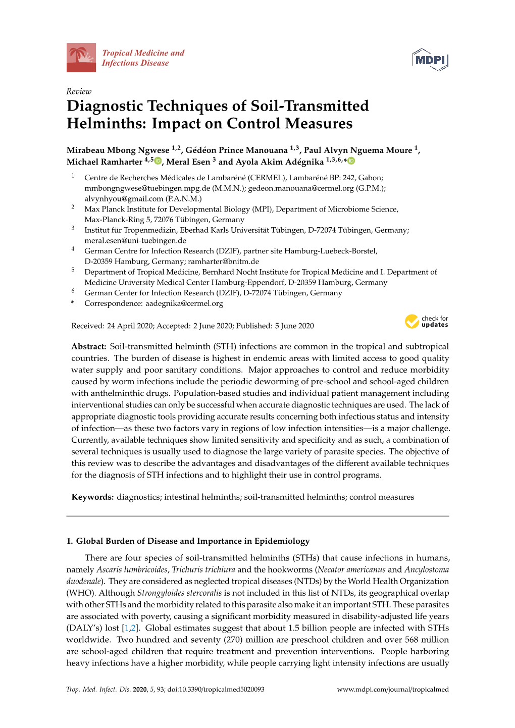 Diagnostic Techniques of Soil-Transmitted Helminths: Impact on Control Measures