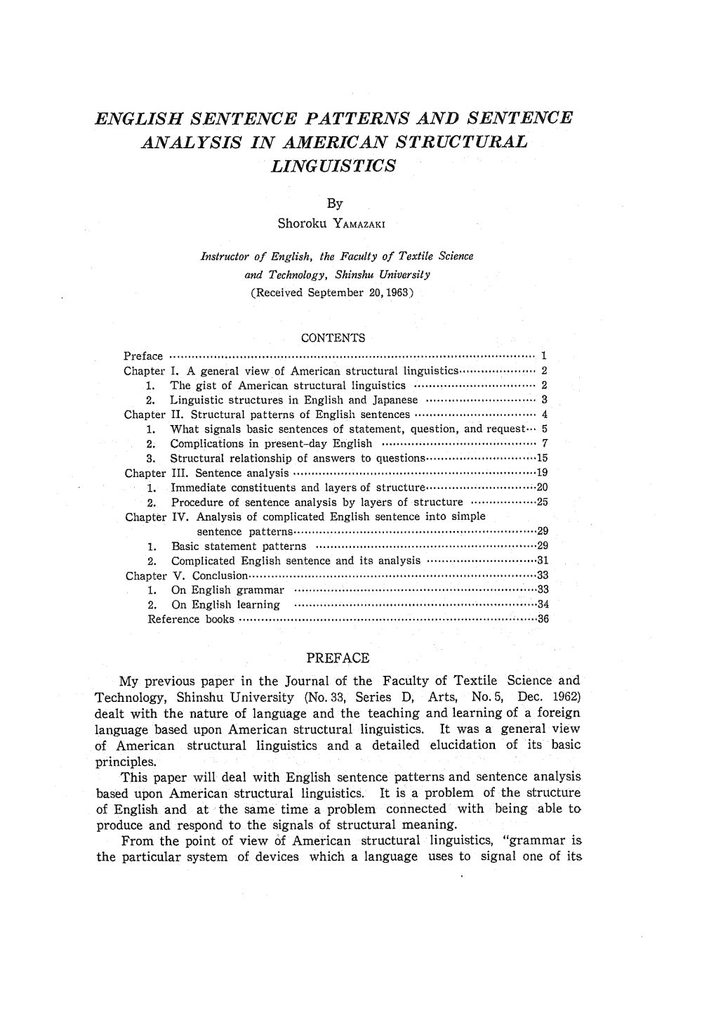 English Sentence Patterns and Sentence Analysis in American Structural Linguistics