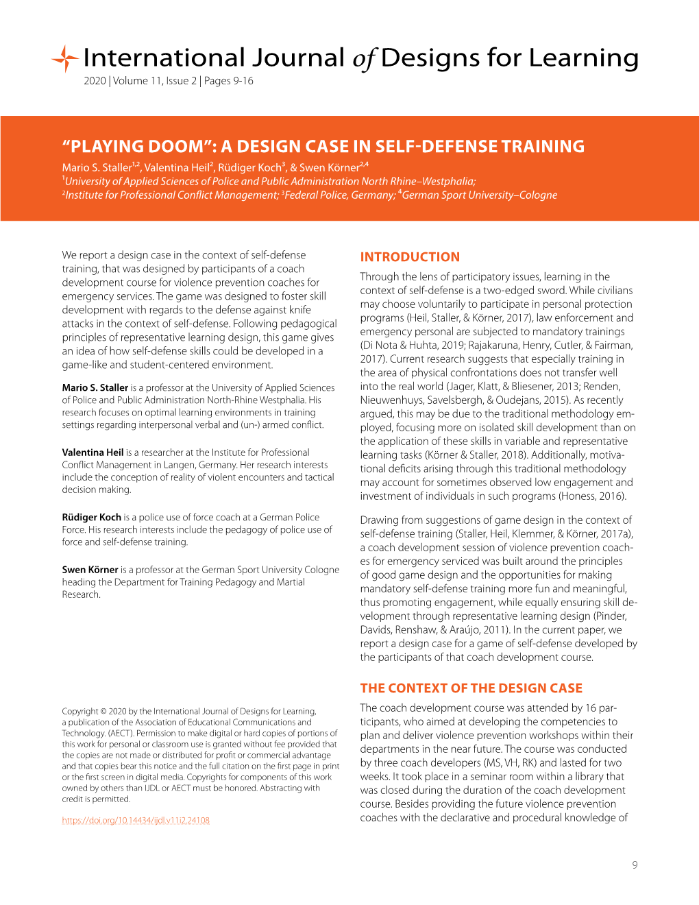 “PLAYING DOOM”: a DESIGN CASE in SELF-DEFENSE TRAINING Mario S