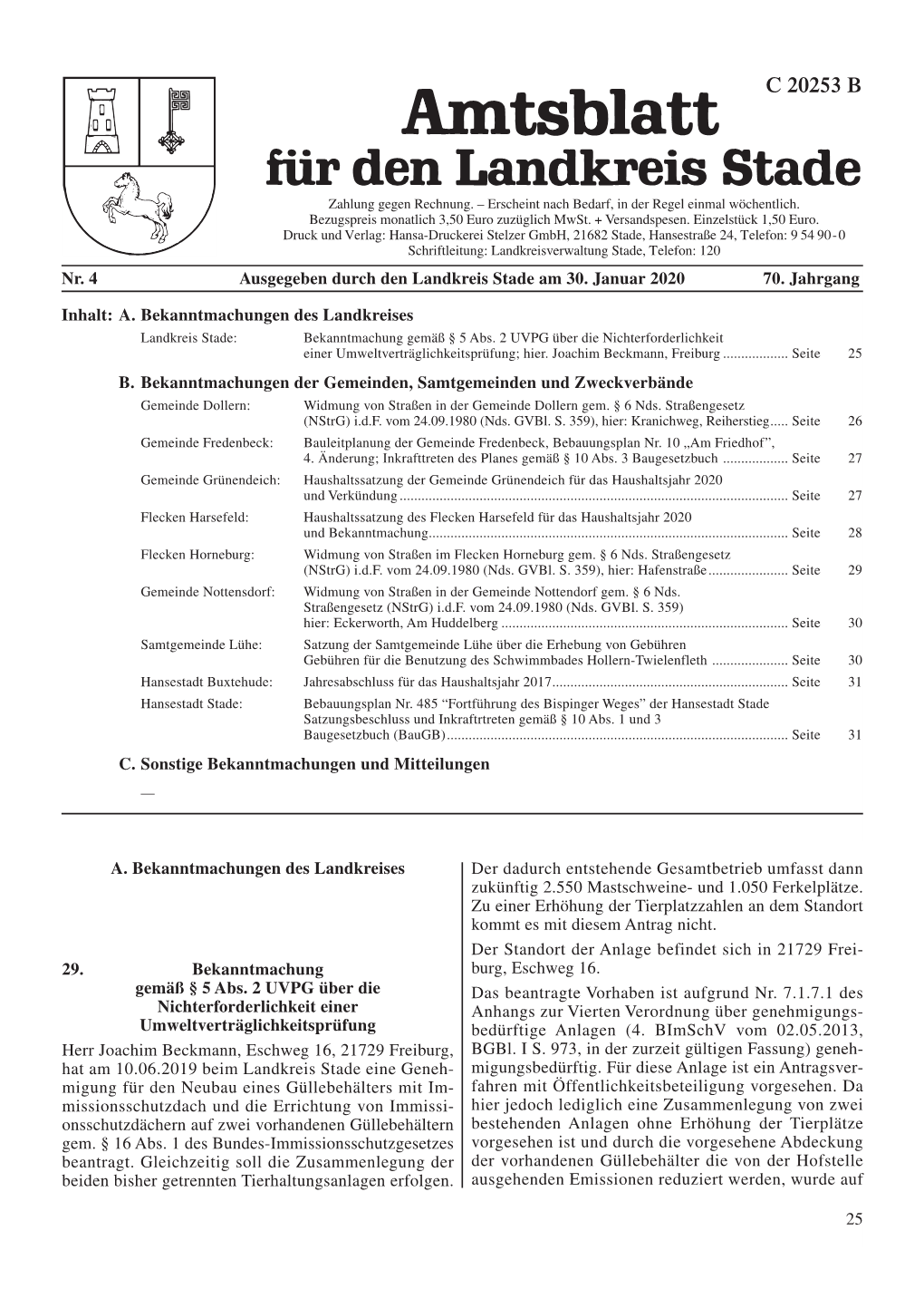 25 A. Bekanntmachungen Des Landkreises 29. Bekanntmachung