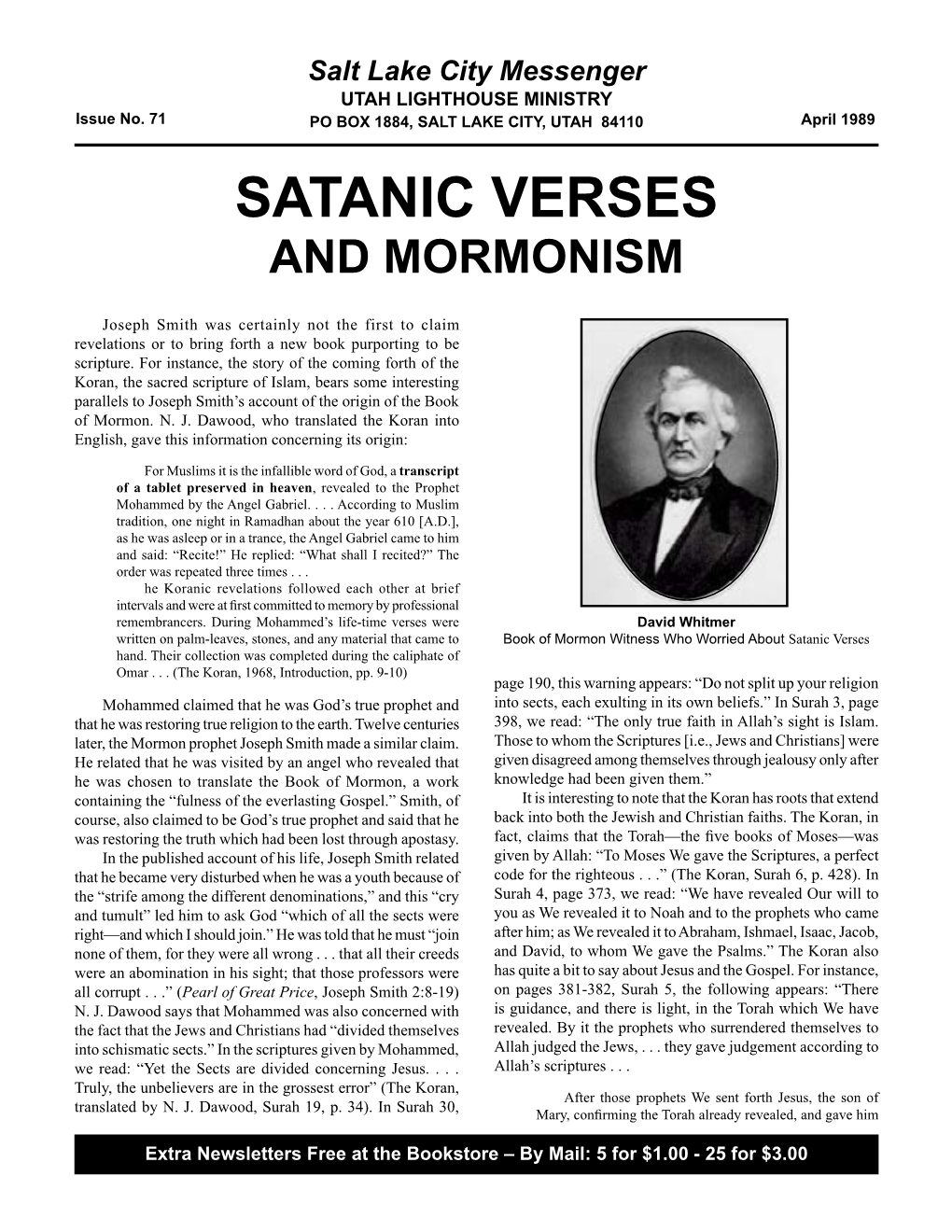 71 Salt Lake City Messenger: Satanic Verses and Mormonism