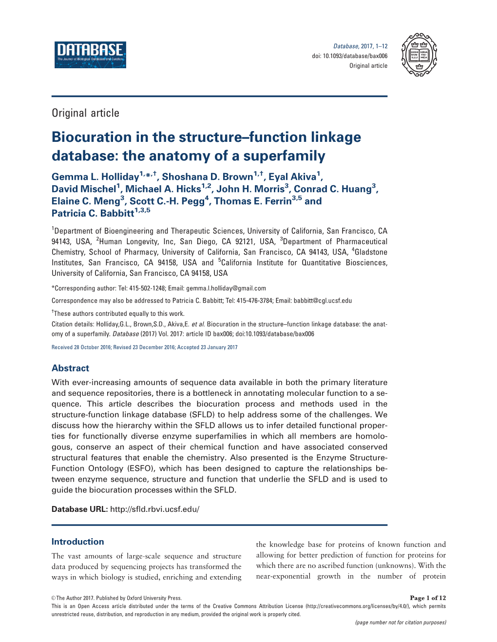 Biocuration in the Structure–Function Linkage Database: the Anatomy of a Superfamily Gemma L