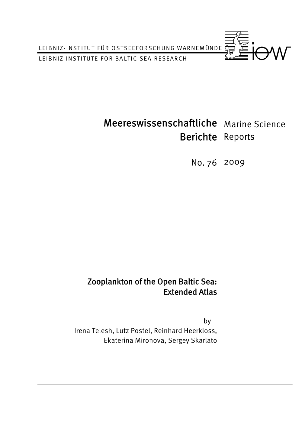 Zooplankton of the Open Baltic Sea: Extended Atlas