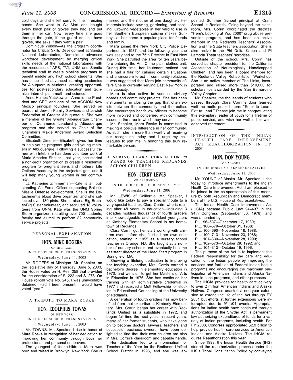 CONGRESSIONAL RECORD— Extensions of Remarks E1215 HON