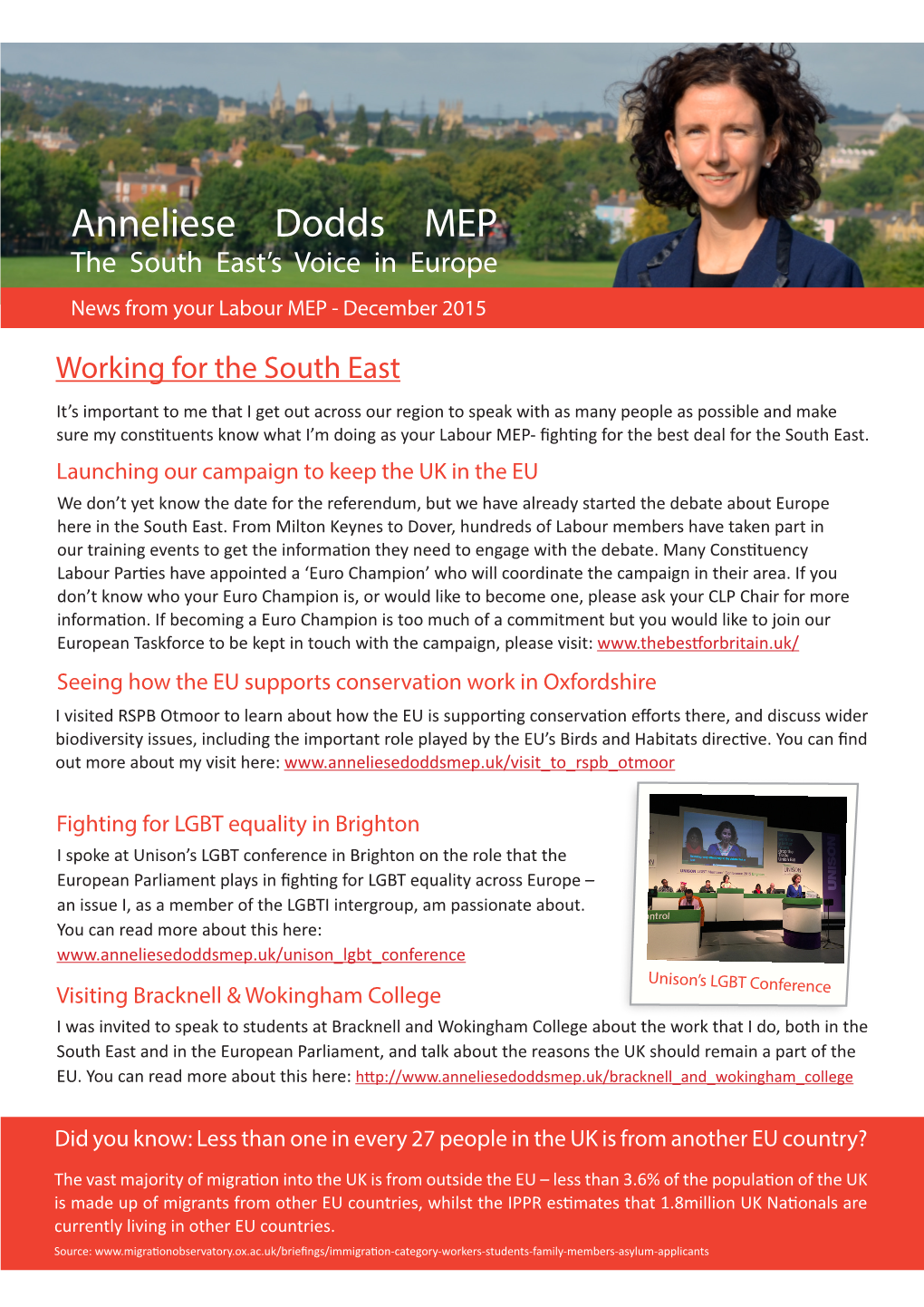 Anneliese Dodds MEP the South East’S Voice in Europe News from Your Labour MEP - December 2015