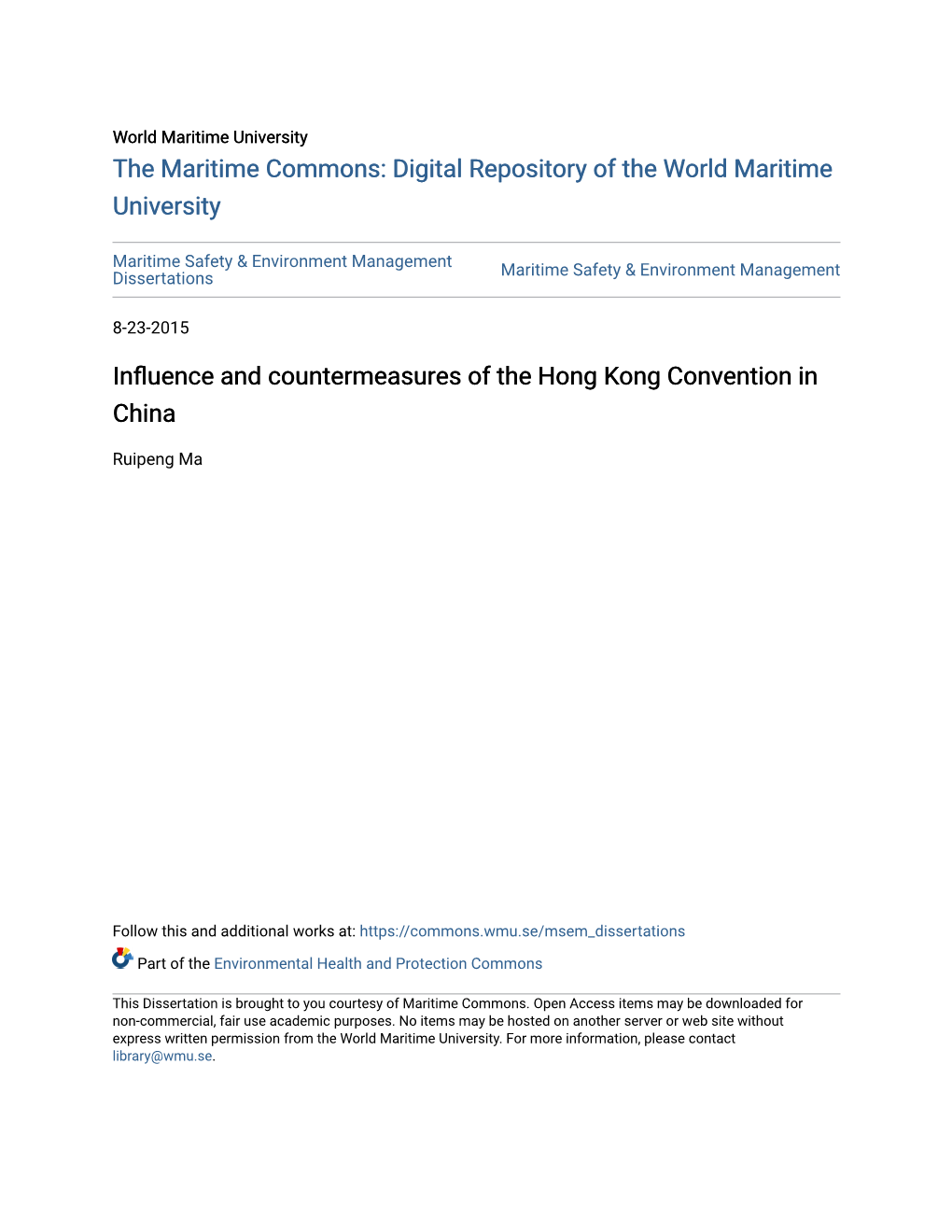 Influence and Countermeasures of the Hong Kong Convention in China