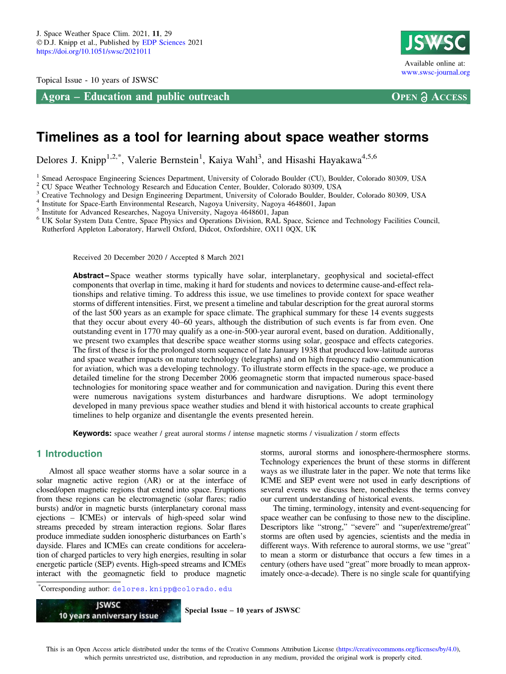 Timelines As a Tool for Learning About Space Weather Storms