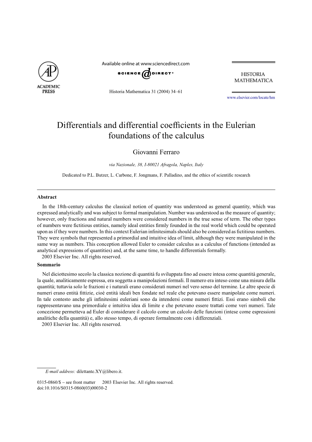 Differentials and Differential Coefficients in the Eulerian