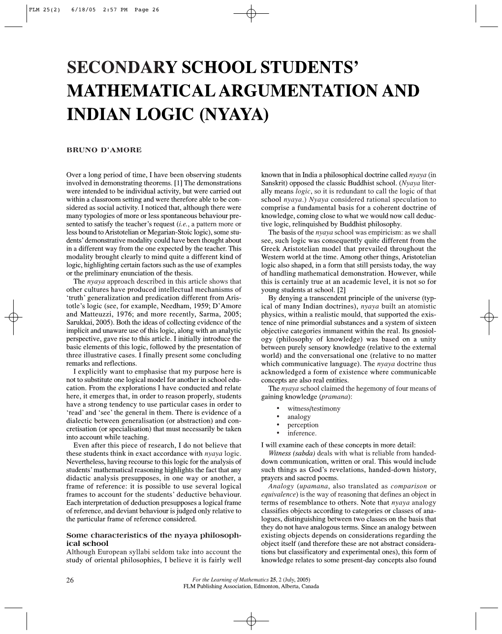 Mathematical Argumentation and Indian Logic (Nyaya)