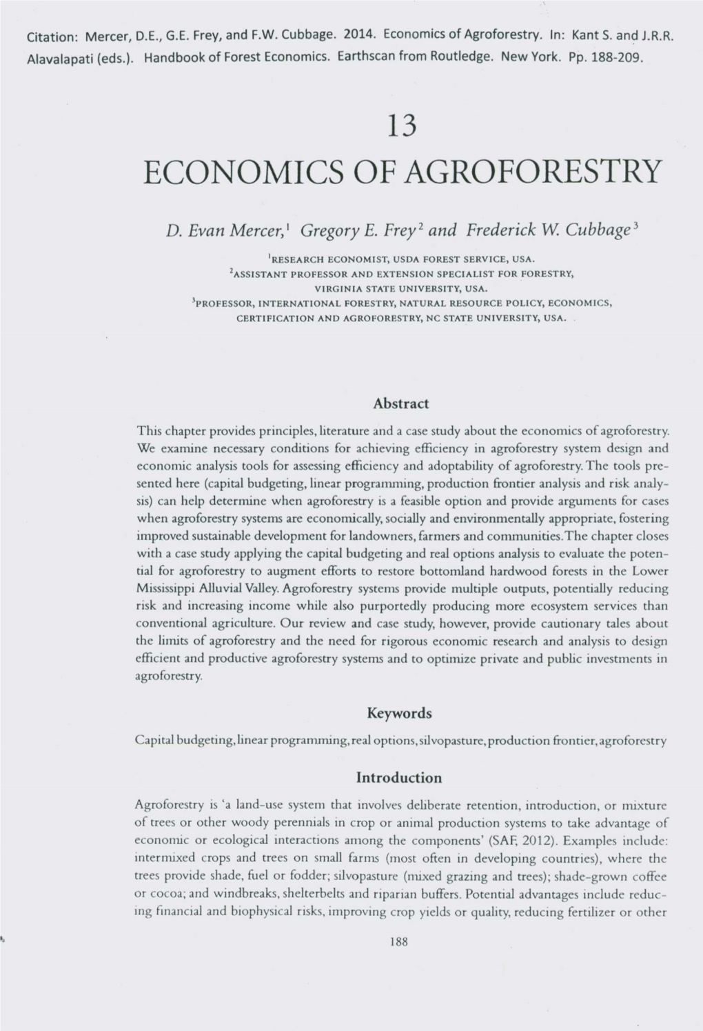 Economics of Agroforestry