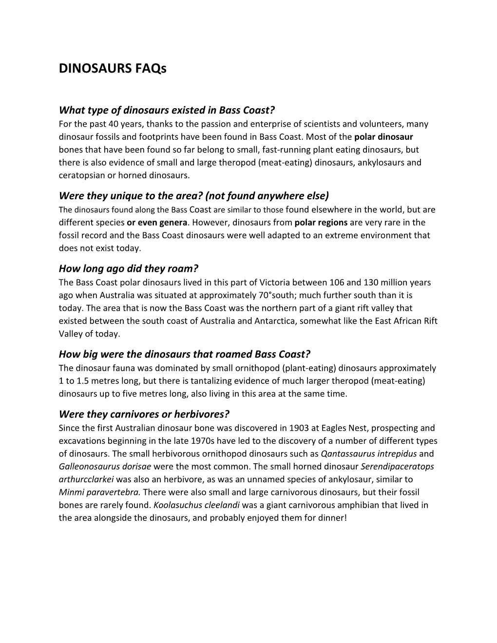 Dinosaurs FAQ Document