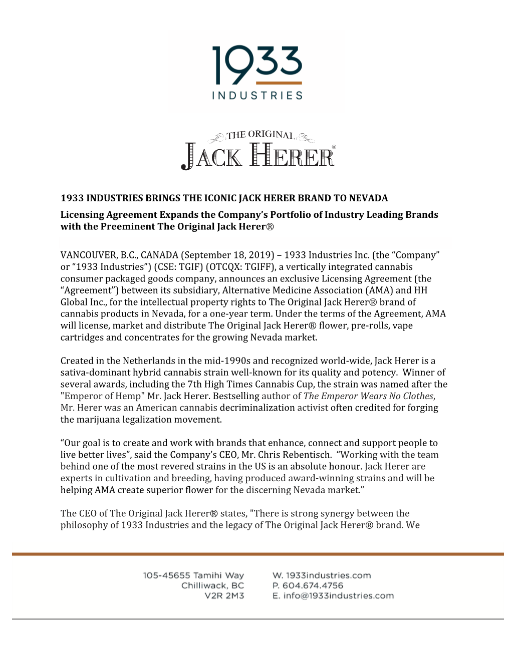 1933 Industries Brings the Iconic Jack Herer Brand To