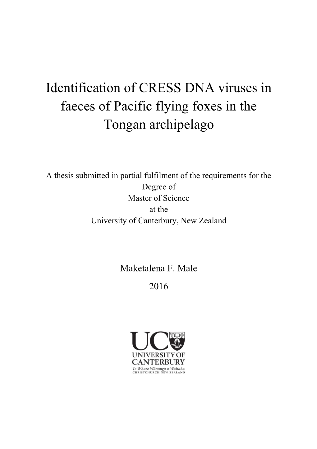 Identification of CRESS DNA Viruses in Faeces of Pacific Flying Foxes in the Tongan Archipelago