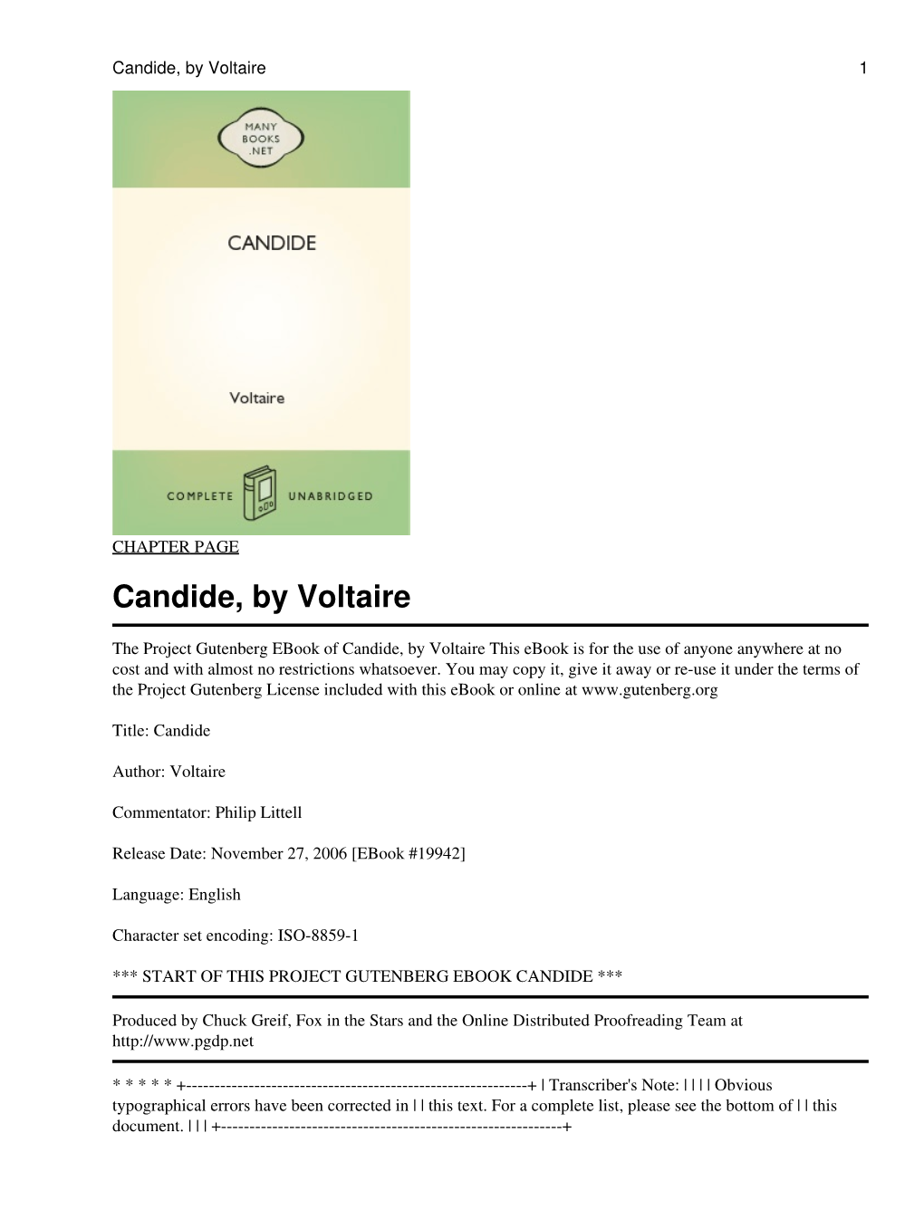 Candide, by Voltaire 1