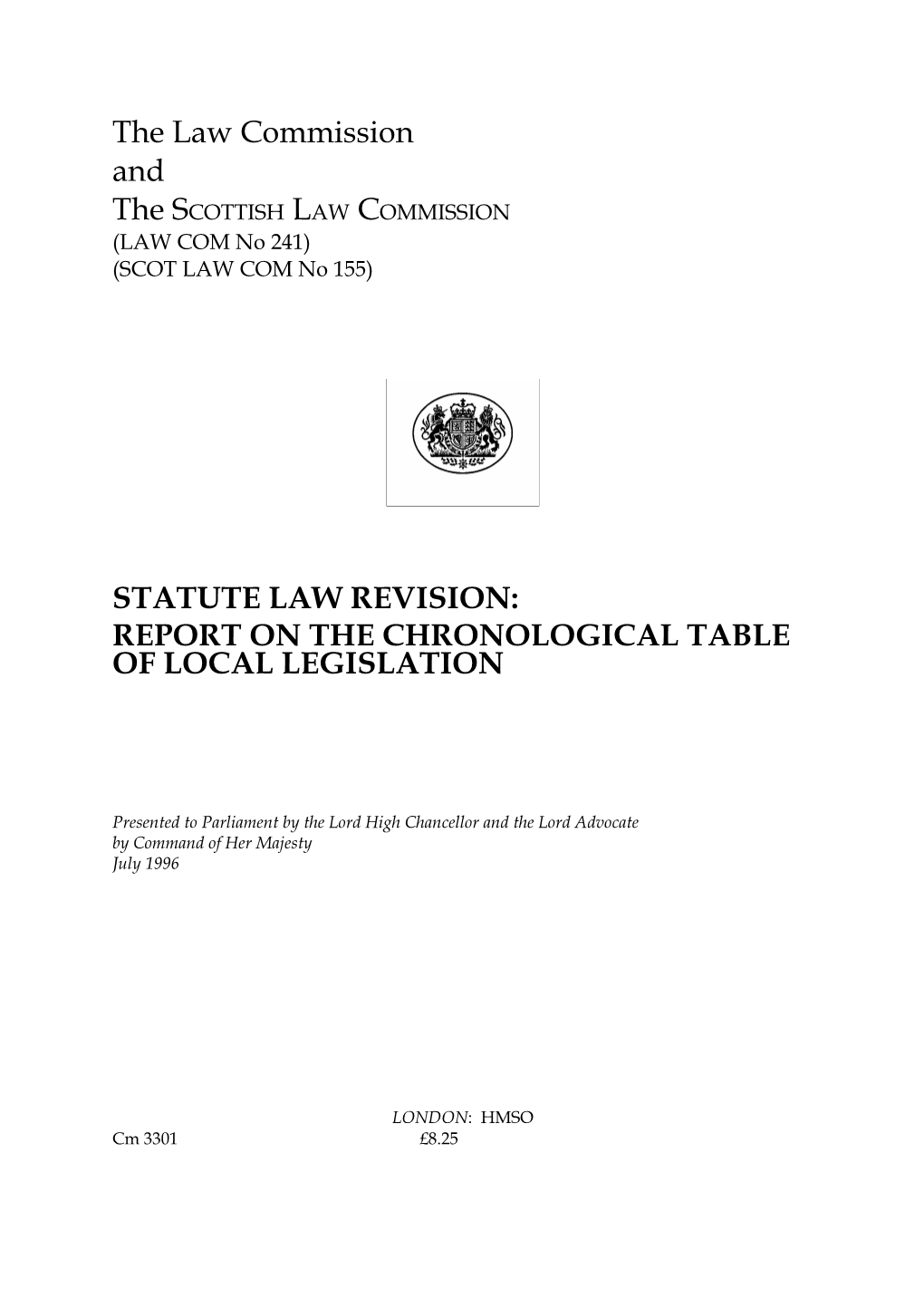 Report on the Chronological Table of Local Legislation