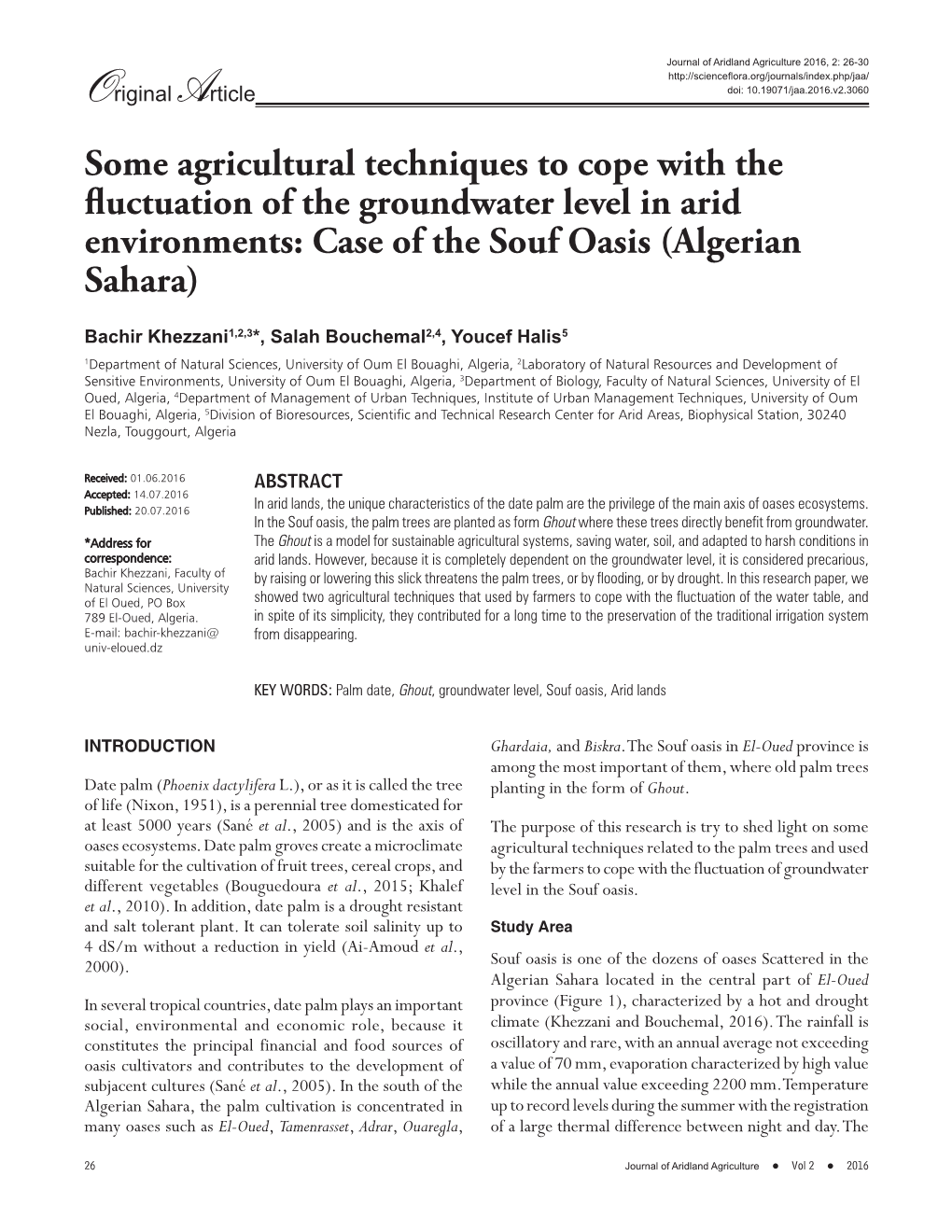 Some Agricultural Techniques to Cope with the Fl Uctuation of the Groundwater Level in Arid Environments: Case of the Souf Oasis (Algerian Sahara)